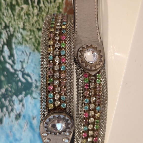 Signature Miami Fl.Silver Leather,Metal&  Crystal Studded Belt Made In Spain main image 8